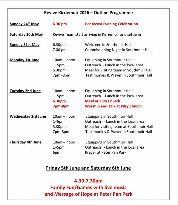 Revive Kirriemuir 2026 - Outline Programme